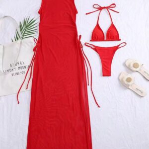 Bikini y vestido semitransparente rojo