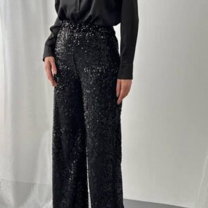 Pantalón negro lentejuelas con cintura elástica