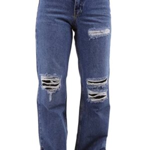 Pantalón vaquero rasgado corte recto